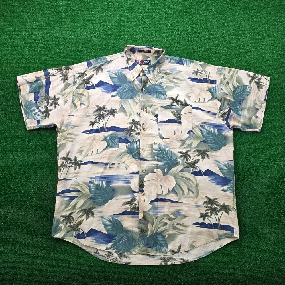 Chaps Ralph Lauren Shirt Mens 3XL Floral Button‎ Up Vintage Y2K Hawaiian Beach